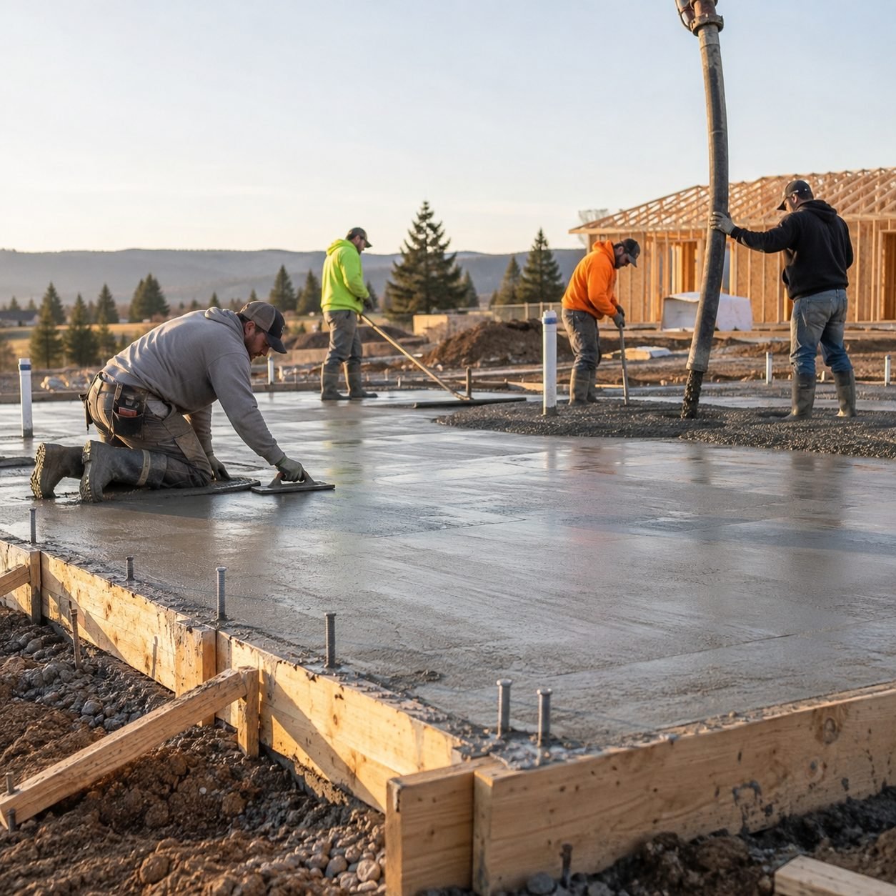 Concrete Contractor reviewing joint spacing on a patio slab at a Canadian County - OK residence, Concrete Contractor leveling fresh concrete at a Del City - OK driveway extension near the curb, Concrete Contractor checking slope and finish quality on a Bethany - OK sidewalk installation