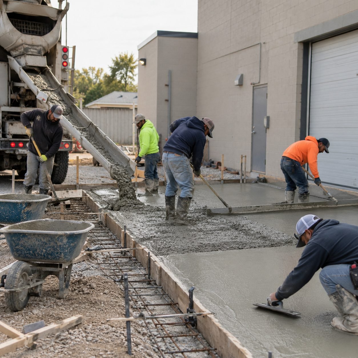 Concrete Contractor inspecting surface cracks near a driveway apron at a Grady County - OK home, Concrete Contractor reviewing finish texture on a driveway project in Chickasha - OK, Concrete Contractor checking surface finish on a curing driveway in Yukon - OK