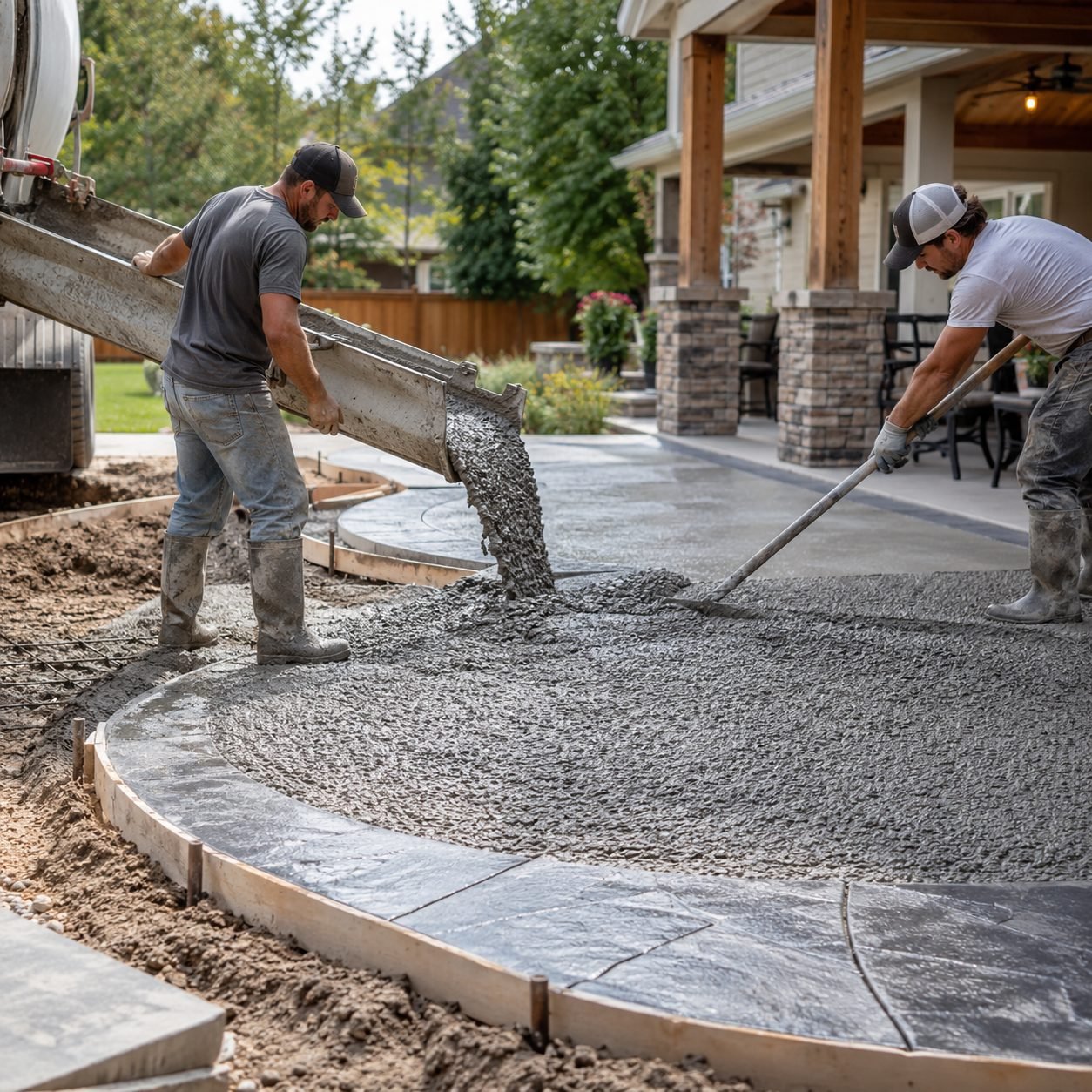 Concrete Patios in Minco - OK being poured behind a home for a new backyard seating area